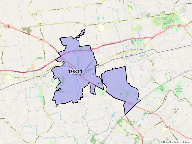 Map of Avondale, Pennsylvania and ZIP codes
