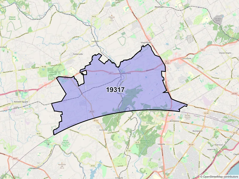 Map of ZIP Code 19317 — Chadds Ford, PA