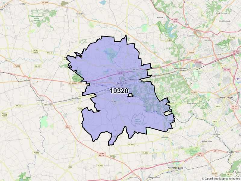 Map of Coatesville, Pennsylvania and ZIP codes