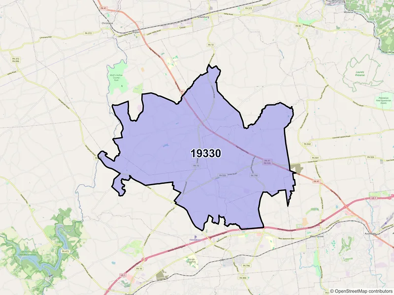 Map of ZIP Code 19330 — Cochranville, PA