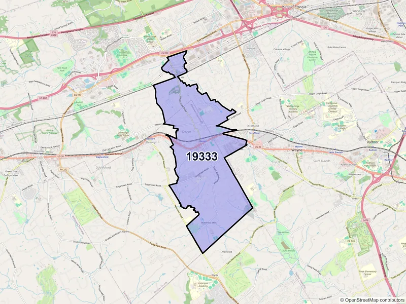 Map of ZIP Code 19333 — Devon, PA