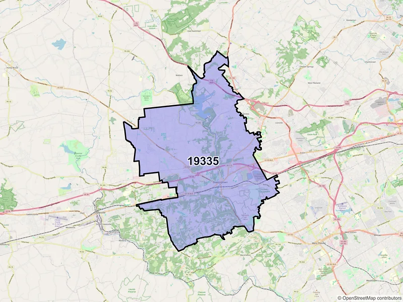 Map of ZIP Code 19335 — Downingtown, PA