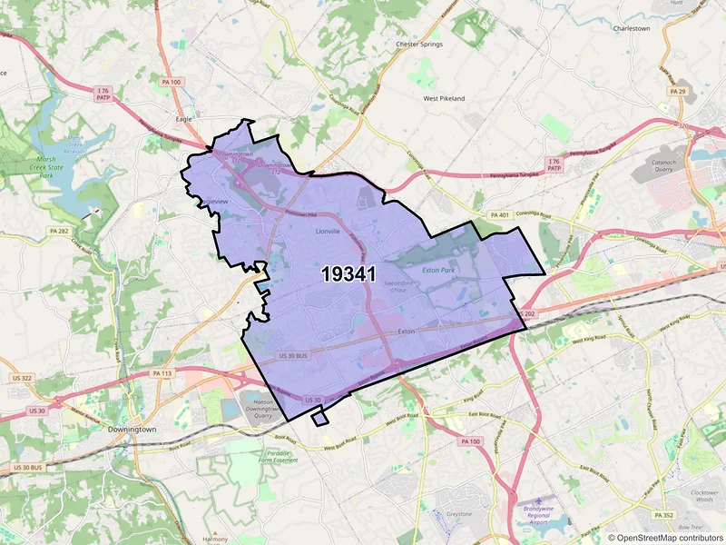 Map of Exton, Pennsylvania and ZIP codes