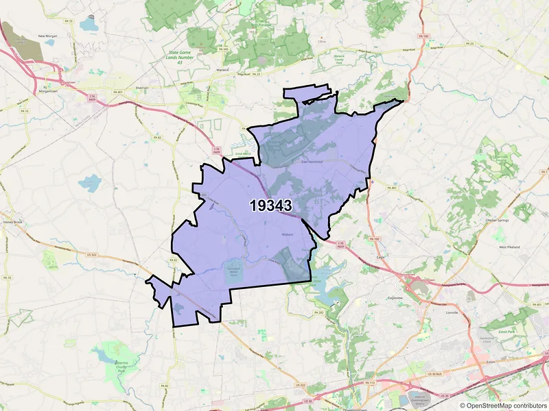 Map of ZIP Code 19343 — Glenmoore, PA