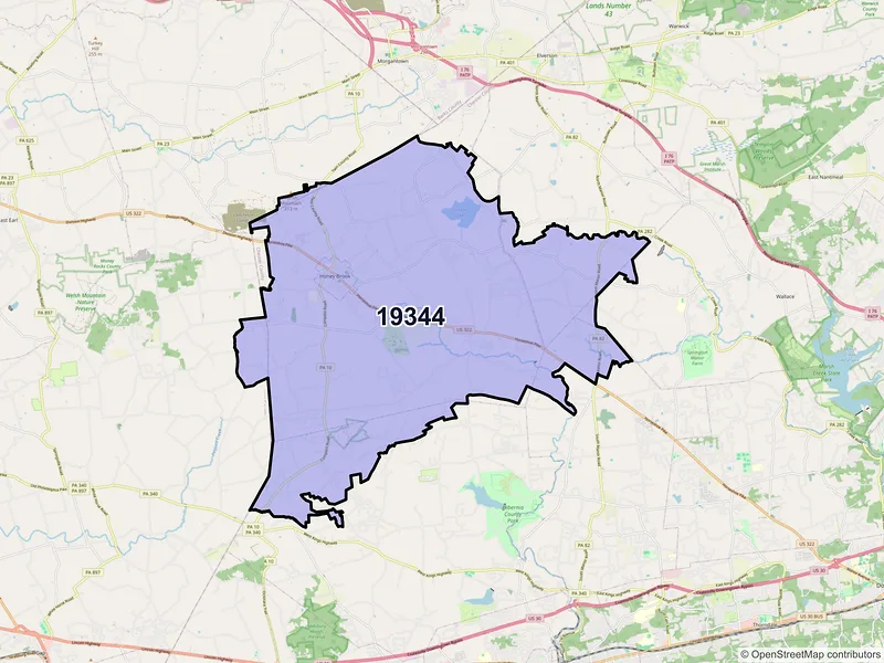 Map of ZIP Code 19344 — Honey Brook, PA