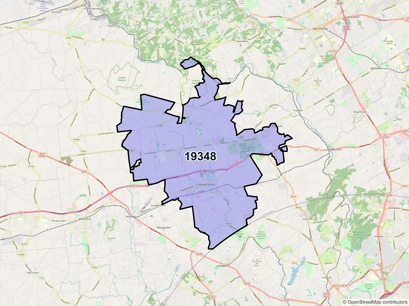 Map of ZIP Code 19348 — Kennett Square, PA