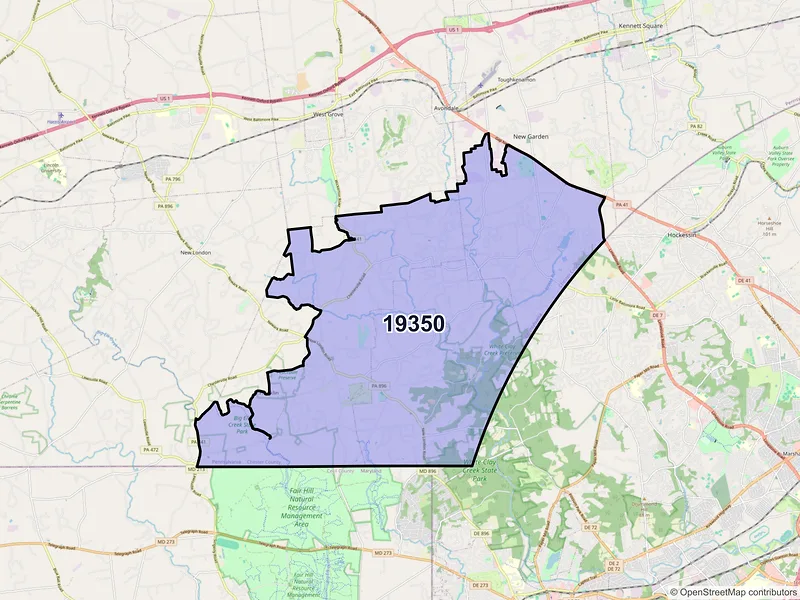 Map of ZIP Code 19350 — Landenberg, PA