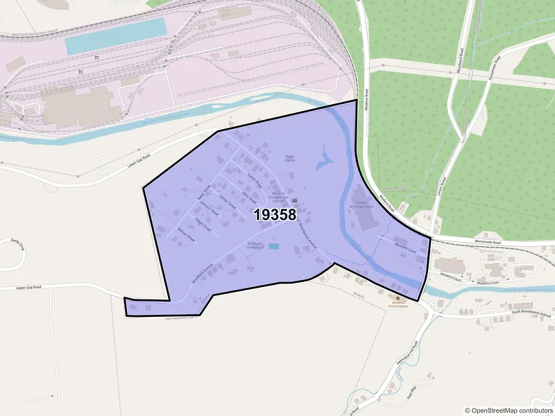 Map of Modena, Pennsylvania and ZIP codes