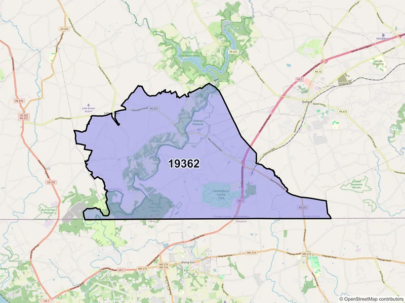 Map of ZIP Code 19362 — Nottingham, PA