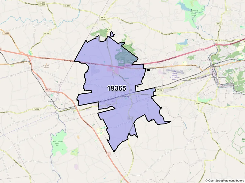Map of ZIP Code 19365 — Parkesburg, PA