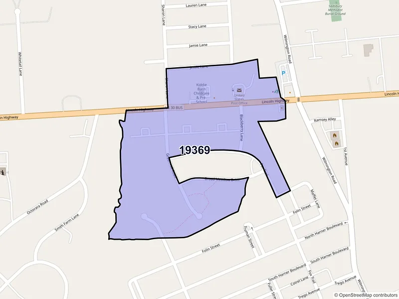 Map of Sadsburyville, Pennsylvania and ZIP codes