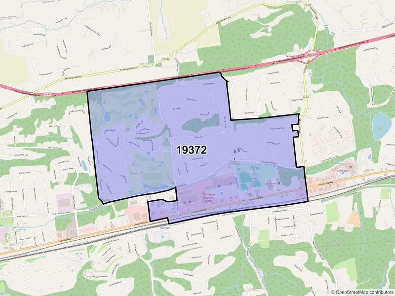 Map of ZIP Code 19372 — Thorndale, PA