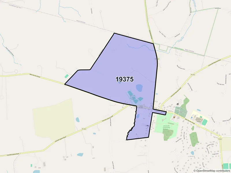 Map of Unionville, Pennsylvania and ZIP codes