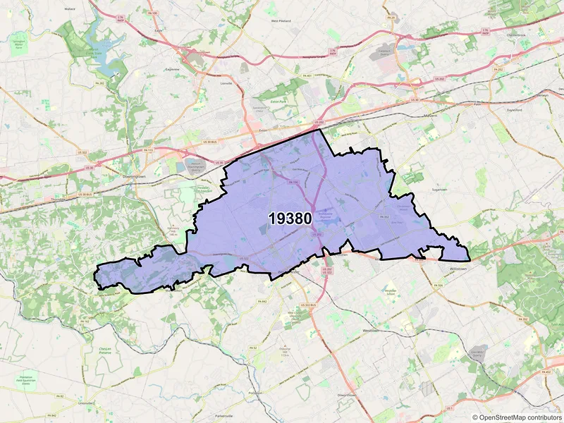 Map of ZIP Code 19380 — West Chester, PA