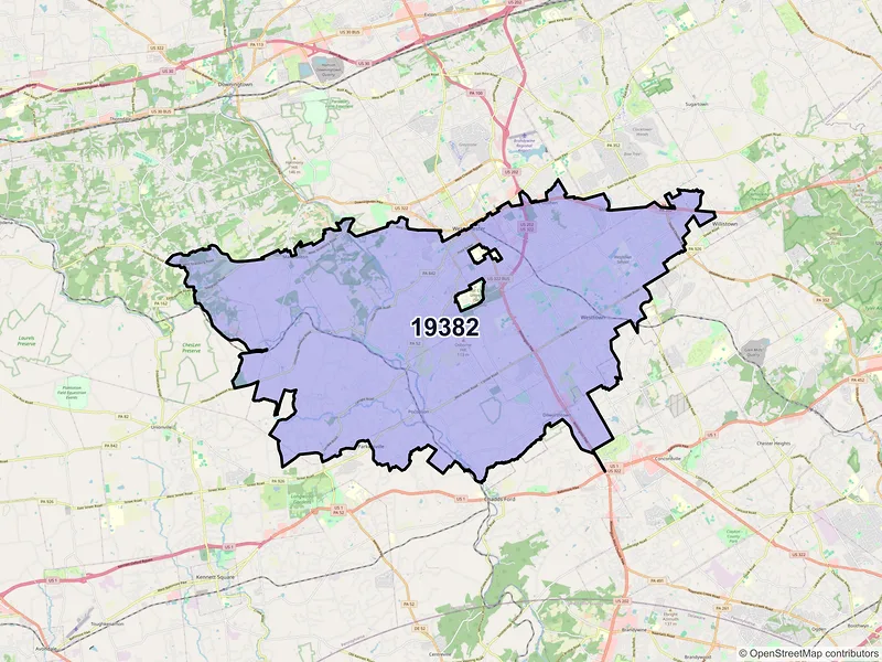 Map of ZIP Code 19382 — West Chester, PA