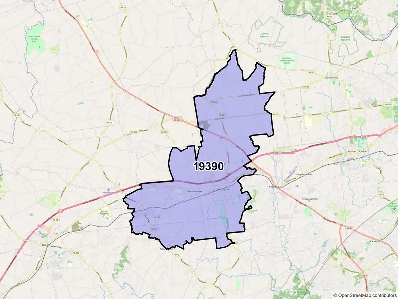 Map of ZIP Code 19390 — West Grove, PA