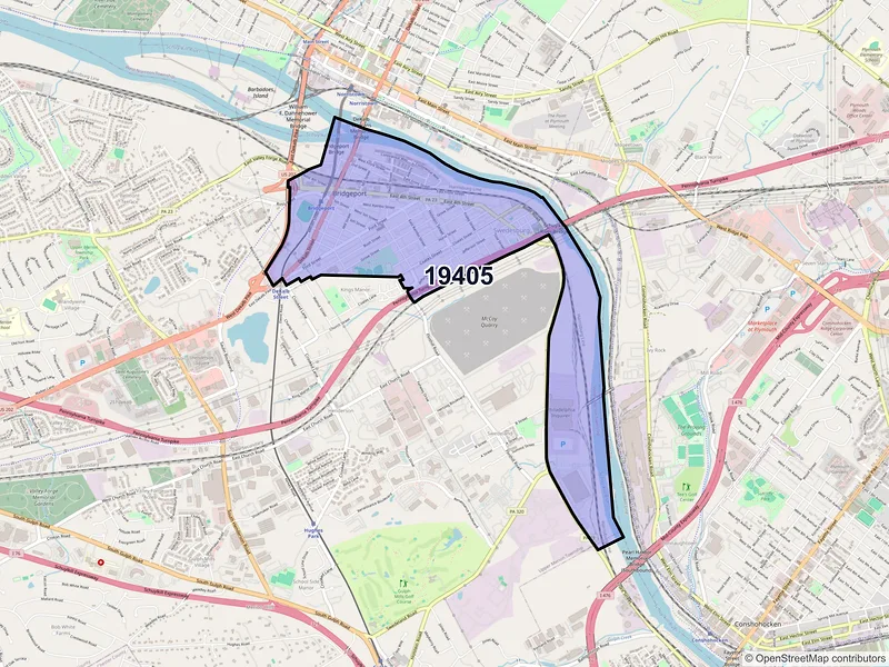Map of ZIP Code 19405 — Bridgeport, PA