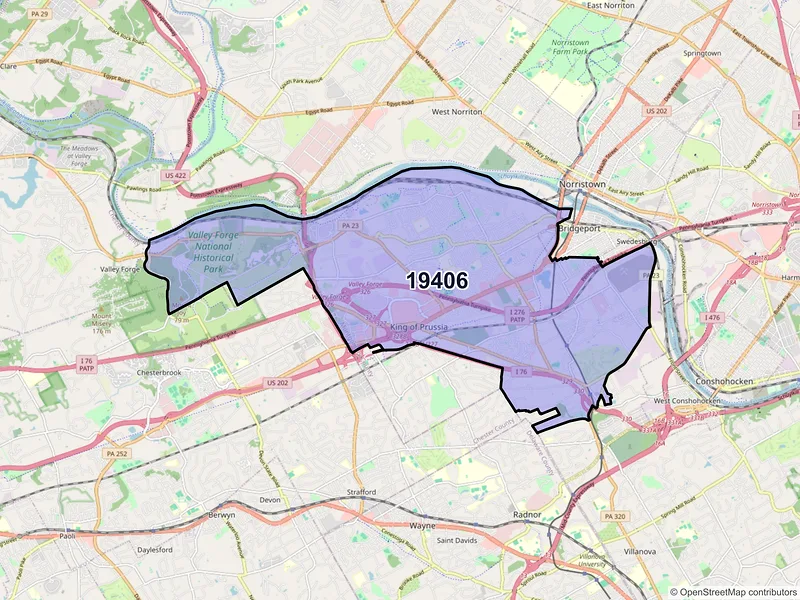 Map of ZIP Code 19406 — King of Prussia, PA