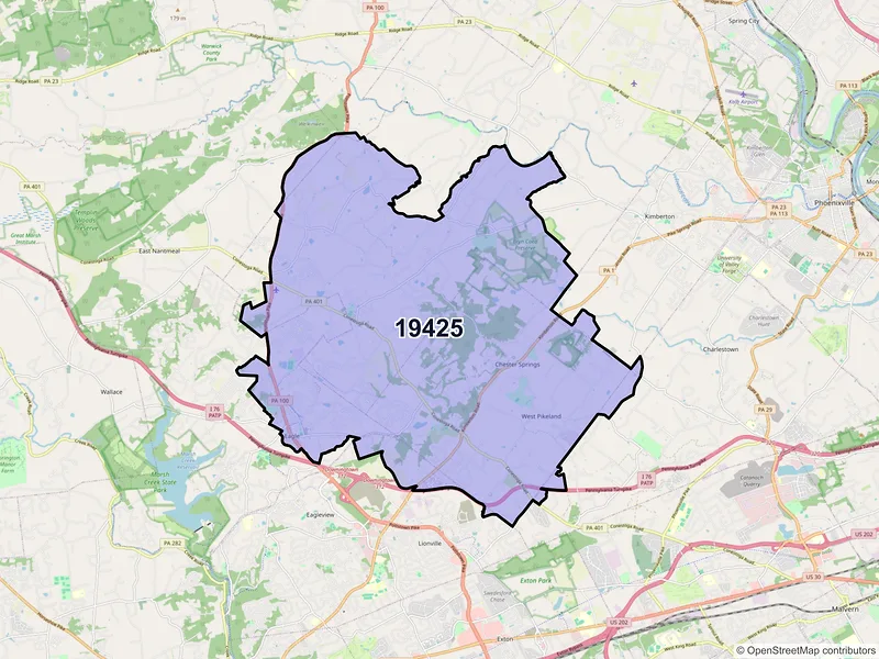 Map of ZIP Code 19425 — Chester Springs, PA