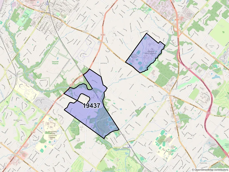 Map of Gwynedd Valley, Pennsylvania and ZIP codes