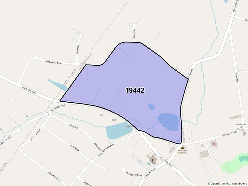 Map of Kimberton, Pennsylvania and ZIP codes