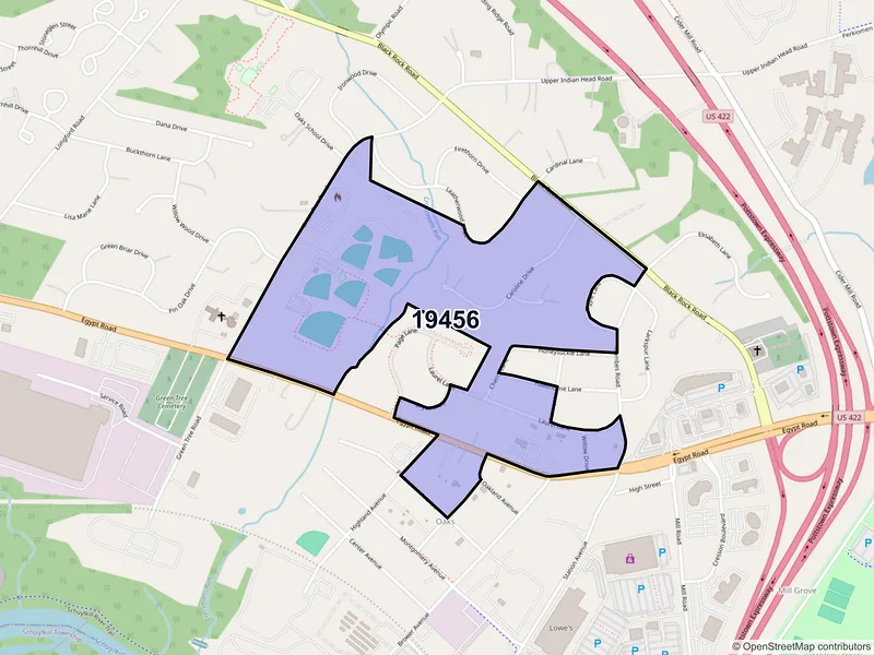 Map of Oaks, Pennsylvania and ZIP codes