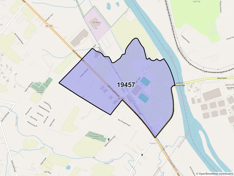 Map of Parker Ford, Pennsylvania and ZIP codes
