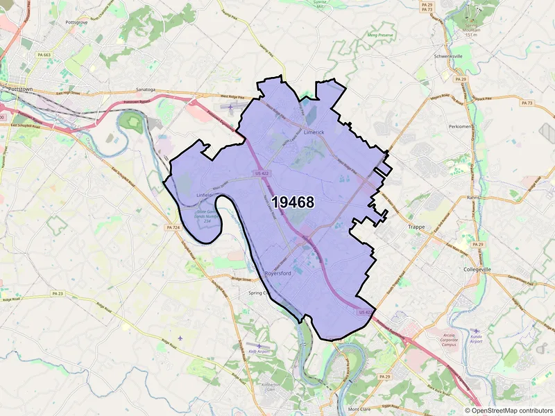 Map of ZIP Code 19468 — Royersford, PA