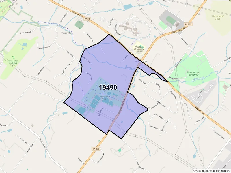 Map of Worcester, Pennsylvania and ZIP codes