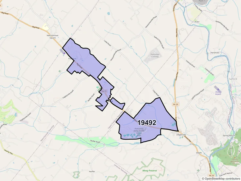 Map of ZIP Code 19492 — Zieglerville, PA