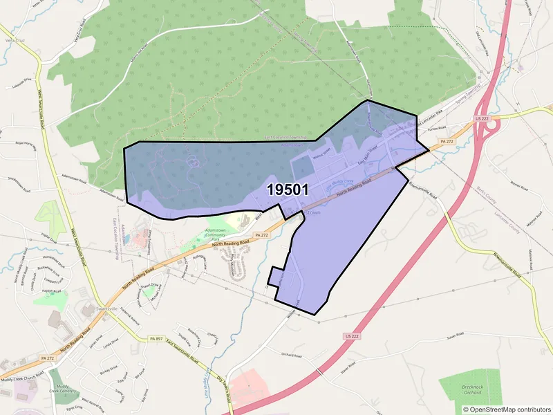 Map of Adamstown, Pennsylvania and ZIP codes