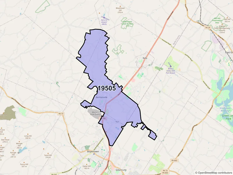 Map of ZIP Code 19505 — Bechtelsville, PA