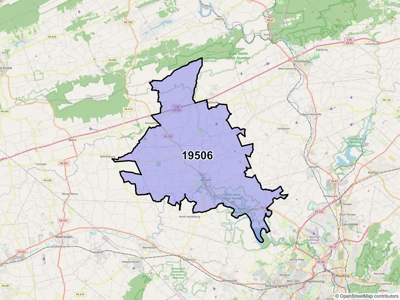 Map of Bernville, Pennsylvania and ZIP codes