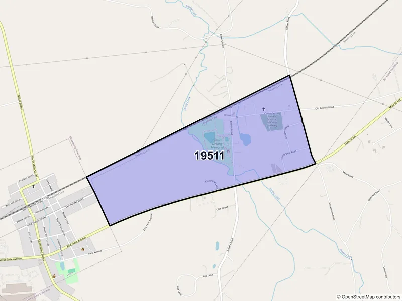 Map of Bowers, Pennsylvania and ZIP codes