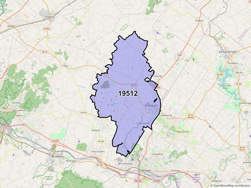 Map of Boyertown, Pennsylvania and ZIP codes