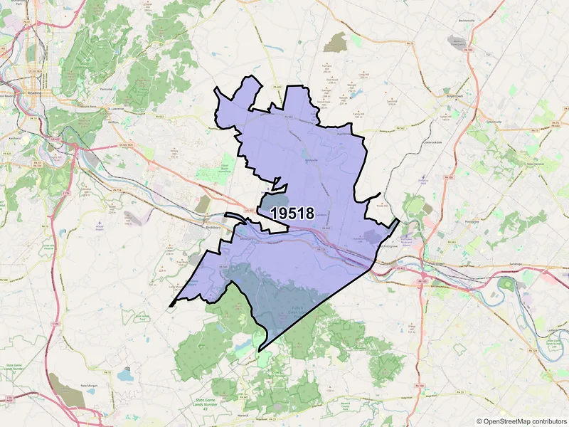 Map of ZIP Code 19518 — Douglassville, PA