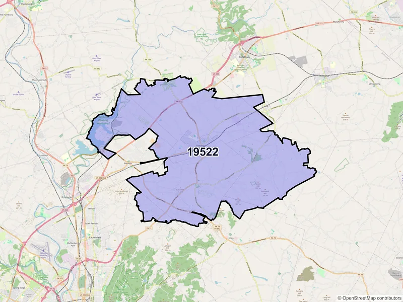 Map of ZIP Code 19522 — Fleetwood, PA
