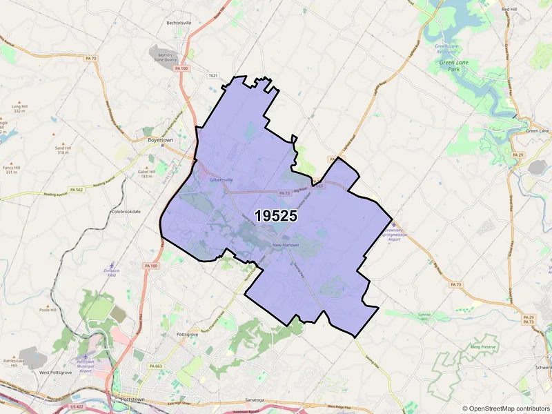 Map of Gilbertsville, Pennsylvania and ZIP codes