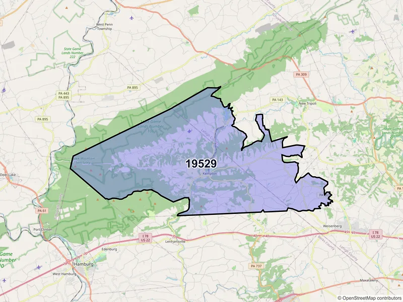 Map of ZIP Code 19529 — Kempton, PA