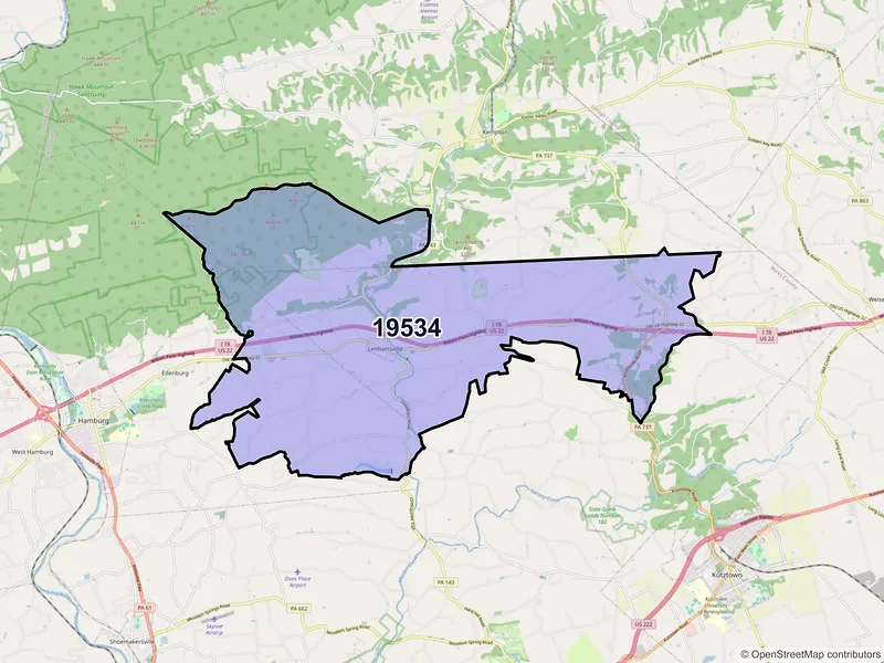Map of Lenhartsville, Pennsylvania and ZIP codes
