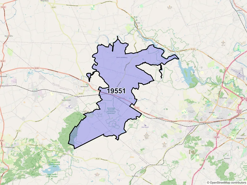 Map of Robesonia, Pennsylvania and ZIP codes