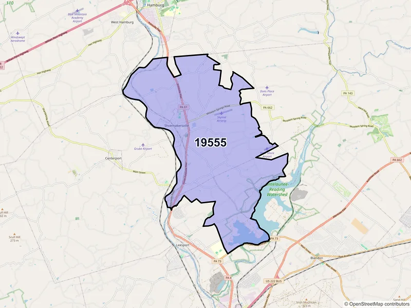 Map of ZIP Code 19555 — Shoemakersville, PA