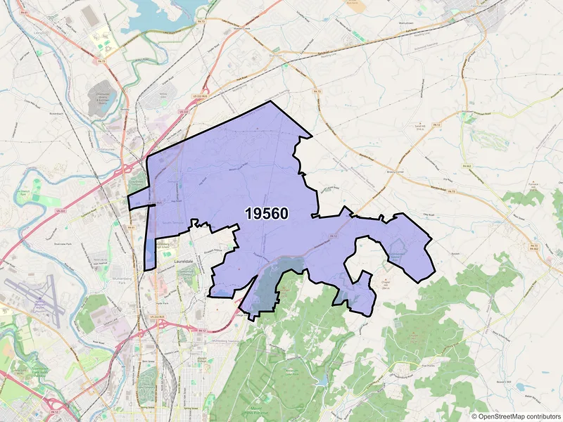 Map of ZIP Code 19560 — Temple, PA