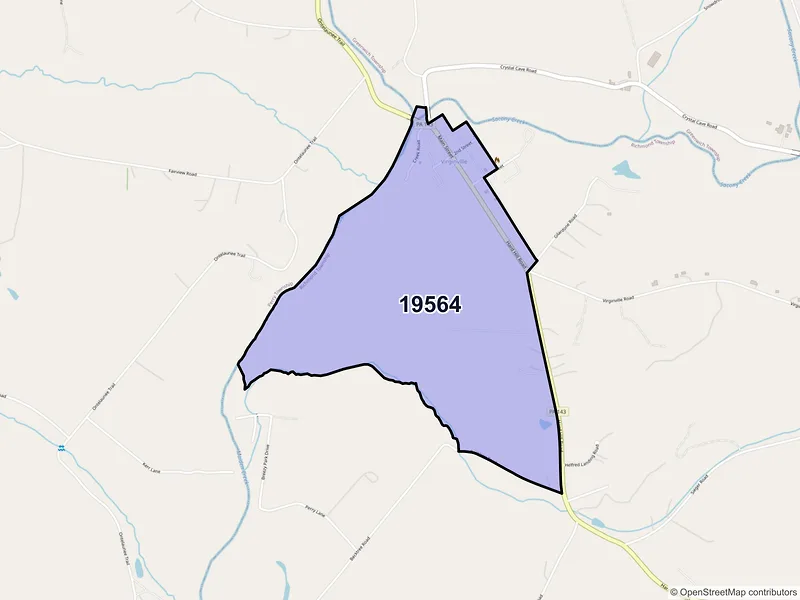 Map of Virginville, Pennsylvania and ZIP codes