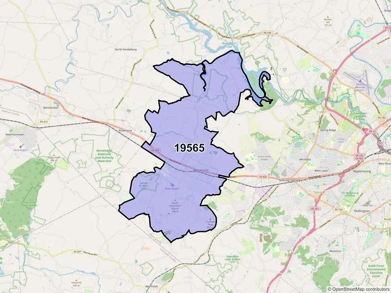 Map of Wernersville, Pennsylvania and ZIP codes