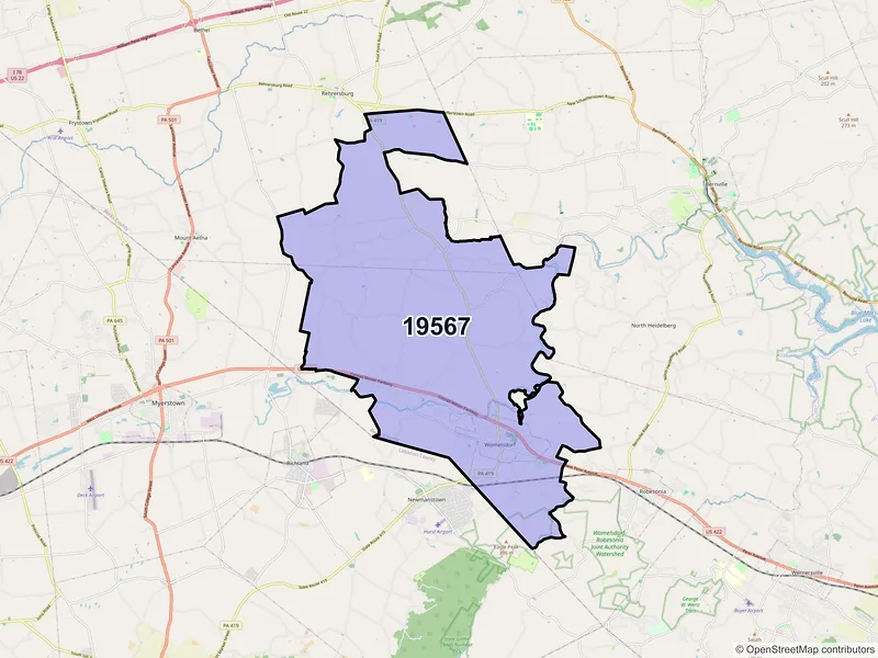 Map of ZIP Code 19567 — Womelsdorf, PA
