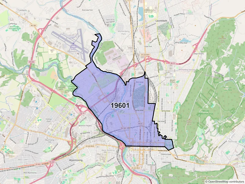 Map of ZIP Code 19601 — Reading, PA