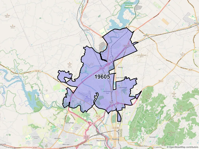 Map of ZIP Code 19605 — Reading, PA