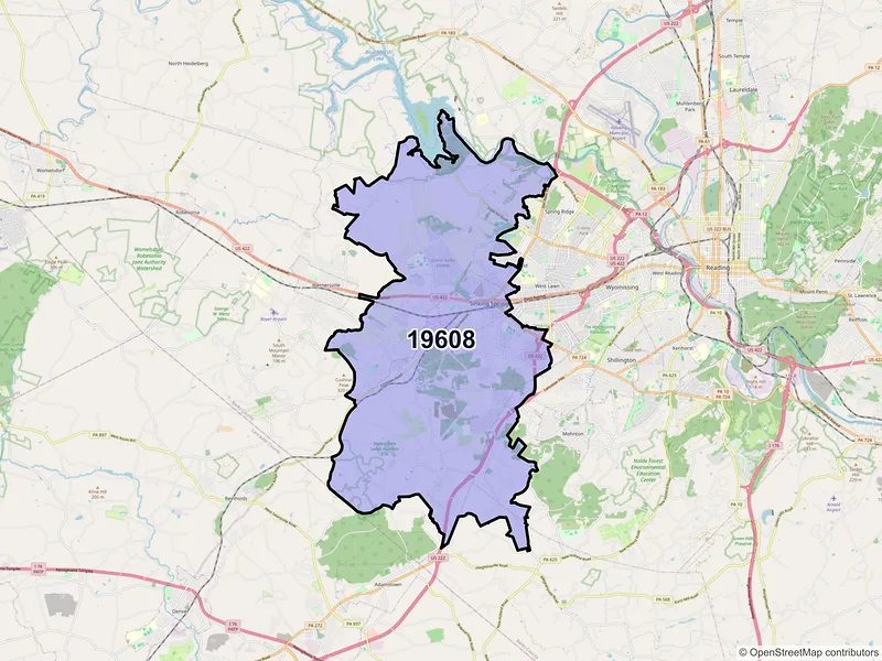 Map of ZIP Code 19608 — Reading, PA