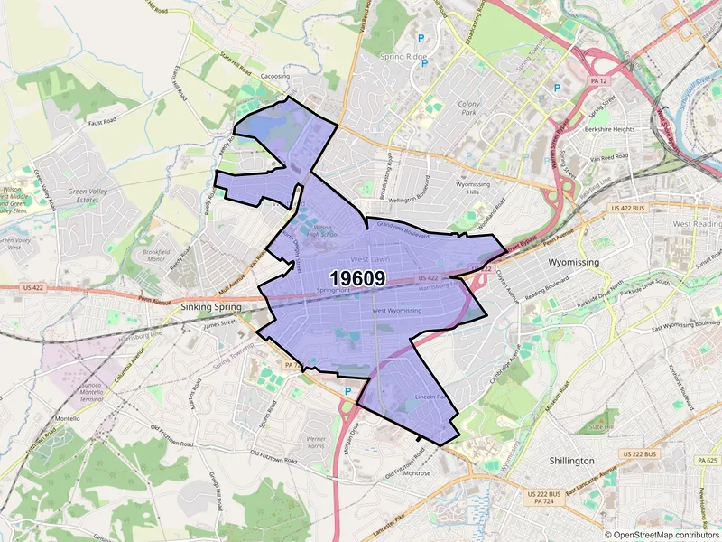 Map of ZIP Code 19609 — Reading, PA